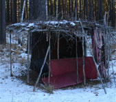 Обнаружили в лесу кордон бомжов.